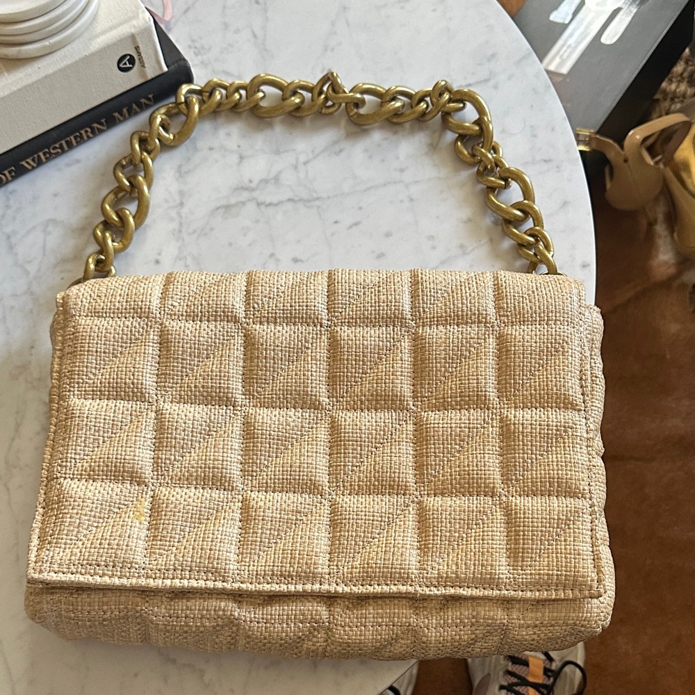 Elegant Tan Quilted Chain Shoulder Bag